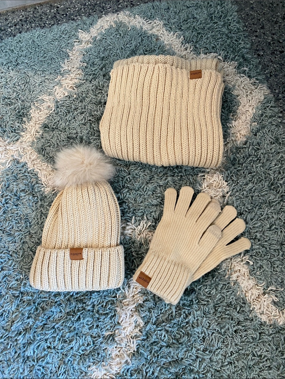 Cream Knit Beanie, Scarf & Gloves Set - Cozy Winter Accessories